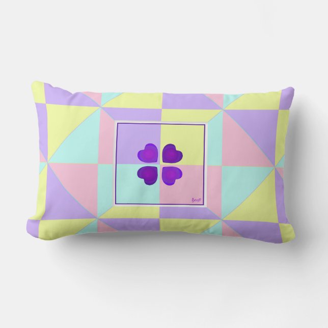 Pastel colours & purple hearts beating lumbar pillow (Front)