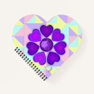 Pastel colours & purple hearts beating notebook