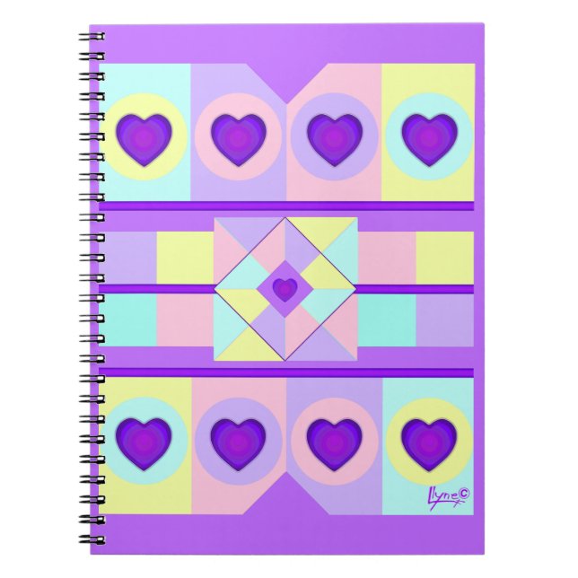 Pastel colours & purple hearts beating notebook (Front)