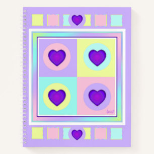 Pastel colours & purple hearts beating notebook