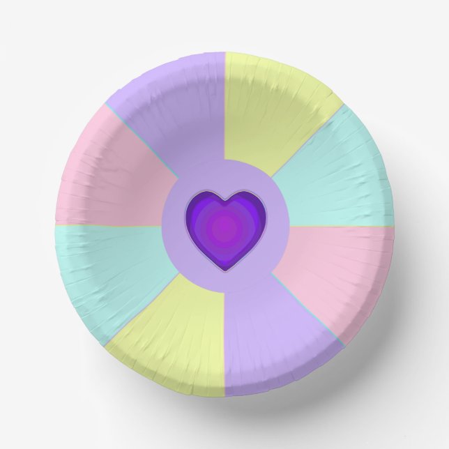 Pastel colours & purple hearts beating paper plate (Front)