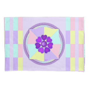 Pastel colours & purple hearts beating pillowcase