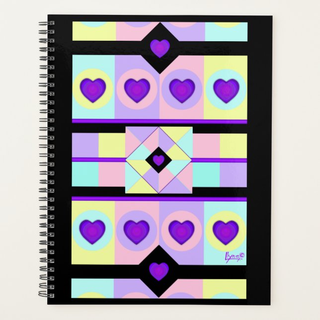 Pastel colours & purple hearts beating planner (Front)