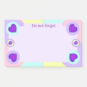Pastel colours & purple hearts beating post-it notes