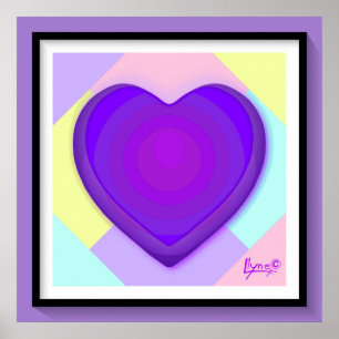 Pastel colours & purple hearts beating poster