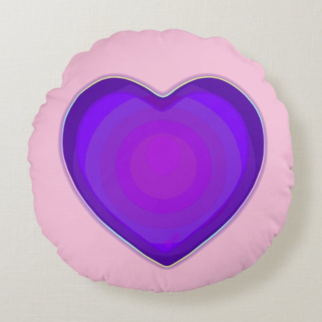 Pastel colours & purple hearts beating round pillow (Front)