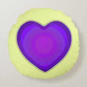 Pastel colours & purple hearts beating round pillow