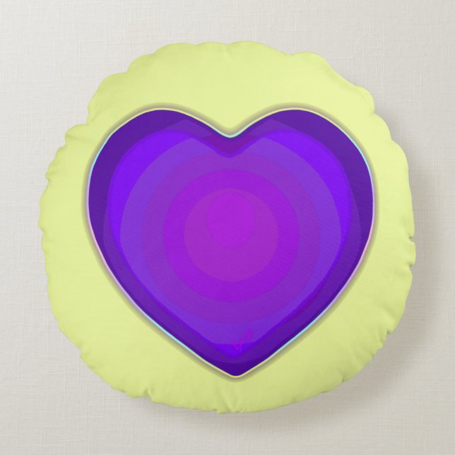 Pastel colours & purple hearts beating round pillow (Front)