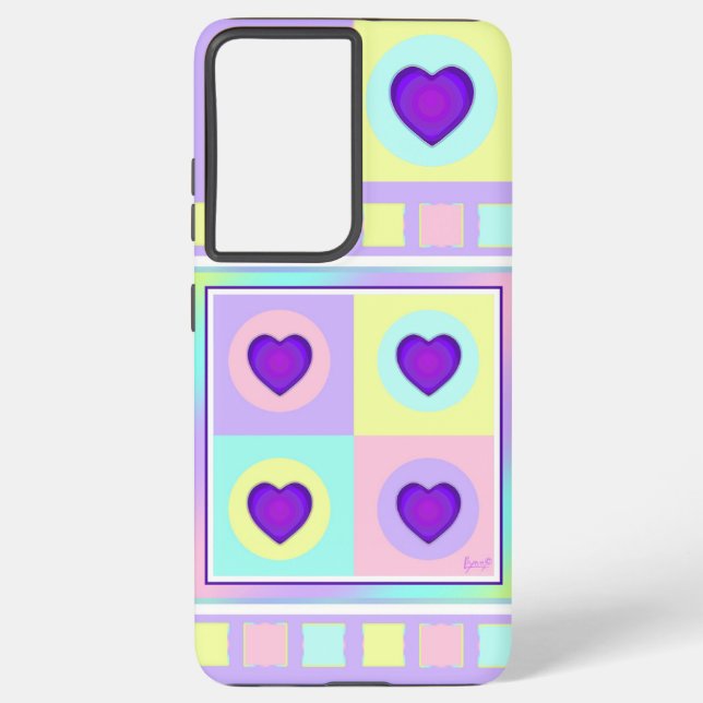Pastel colours & purple hearts beating samsung galaxy s21 ultra case (Back)