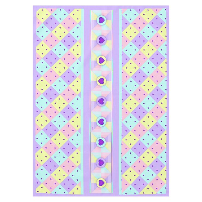 Pastel colours & purple hearts beating tablecloth (Front)