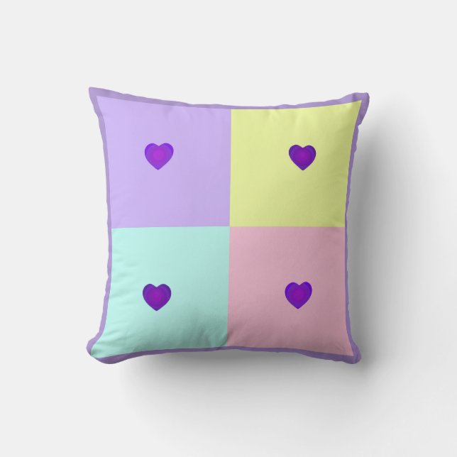 Pastel colours & purple hearts beating throw pillow (Front)
