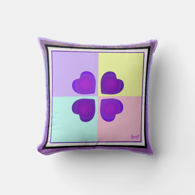 Pastel colours & purple hearts beating throw pillow (Front)