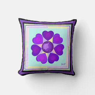 Pastel colours & purple hearts beating throw pillow