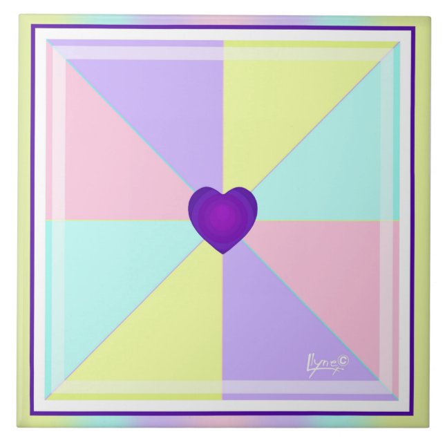 Pastel colours & purple hearts beating tile (Front)