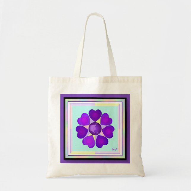 Pastel colours & purple hearts beating tote bag (Front)