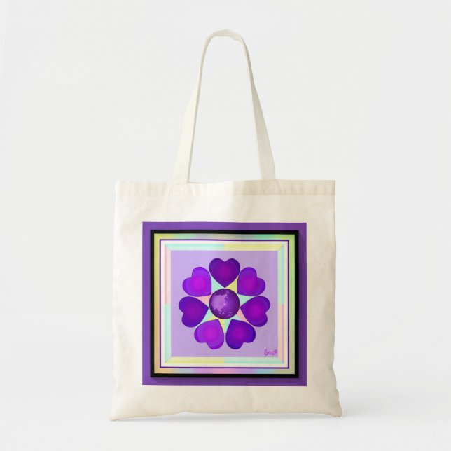 Pastel colours & purple hearts beating tote bag (Front)