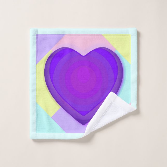 Pastel colours & purple hearts beating wash cloth (Wash Cloth)