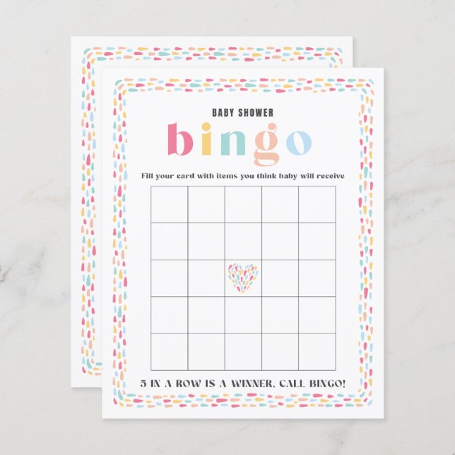 Pastel Colours Rainbow Baby Shower Bingo Game (Front/Back)