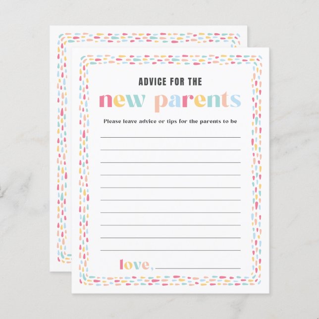 Pastel Colours Rainbow Baby Shower Parents Advice (Front/Back)