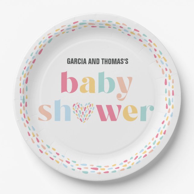 Pastel Colours Rainbow Baby Shower Personalized Paper Plate (Front)
