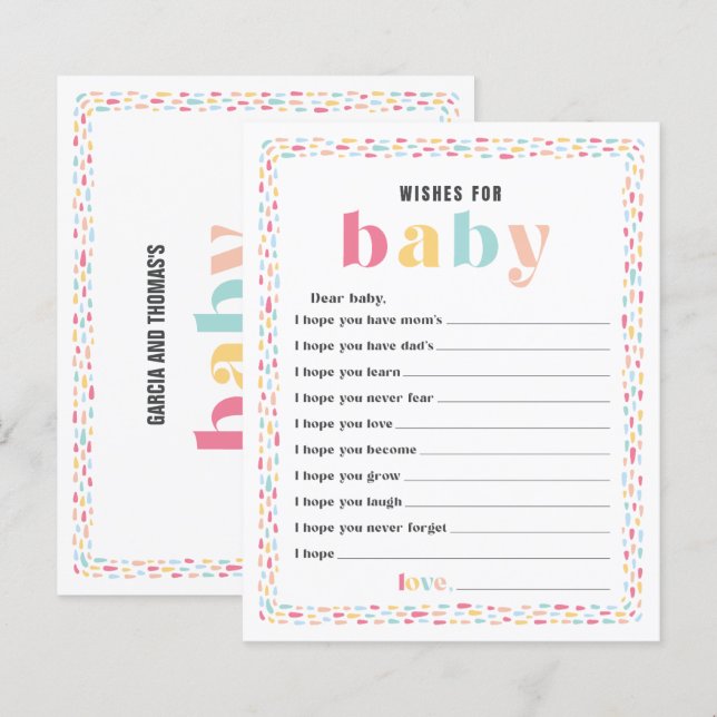 Pastel Colours Rainbow Baby Shower Wishes for Baby (Front/Back)