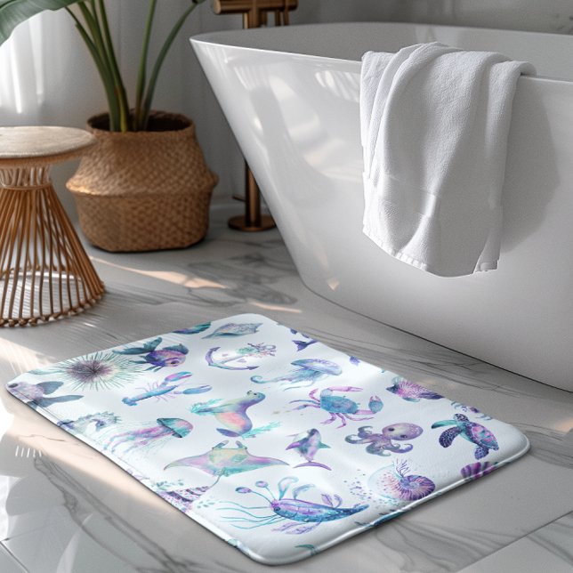Pastel colours sea animals pattern bath mat (Creator Uploaded)