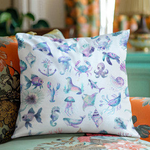 Pastel colours sea animals pattern throw pillow