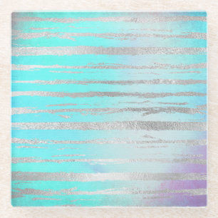 Pastel Colours Silver Detail Unicorn Rainbow Glass Coaster