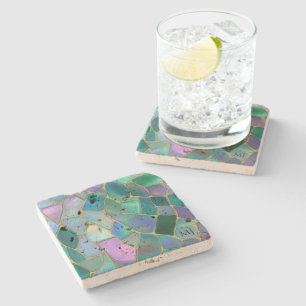 Pastel colours stained glass mosaic pattern stone coaster