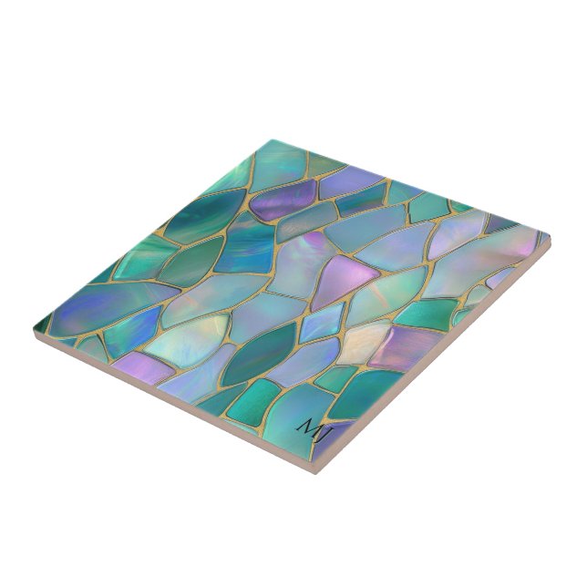 Pastel colours stained glass mosaic pattern tile (Side)