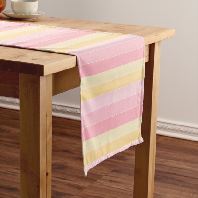 Pastel Colours Template Yellow Pink Purple Stripes Short Table Runner (In Situ)