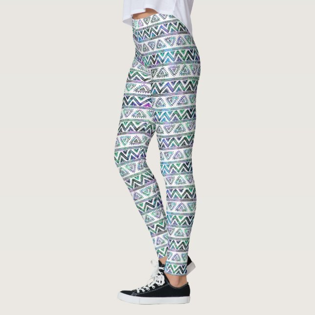 Pastel Colours Tribal Geometric Pattern Leggings (Left)