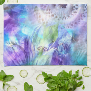 Pastel Colours Whimsical Abstract Blue Purple Gree Kitchen Towel