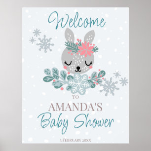 Pastel colours winter bunny baby shower welcome  poster