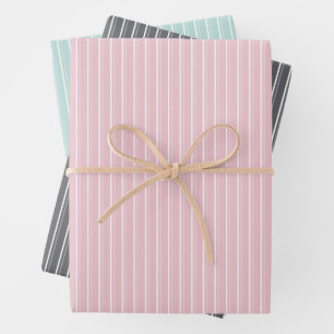 Pastel combination of Gray, Pink, Mint Stripes Wrapping Paper Sheet