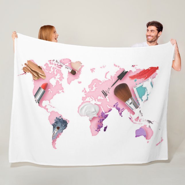 Pastel Comestics World Map Fleece Blanket (In Situ)