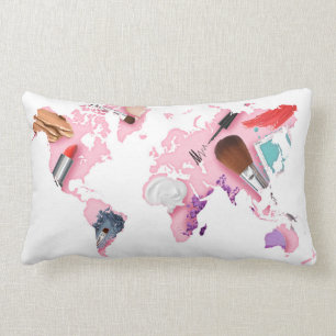 Pastel Comestics World Map Lumbar Pillow