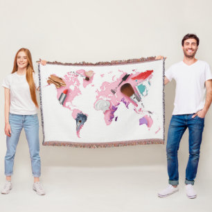Pastel Comestics World Map Throw Blanket