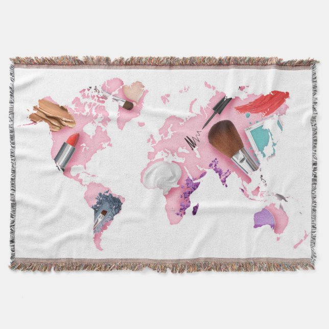 Pastel Comestics World Map Throw Blanket (Front)