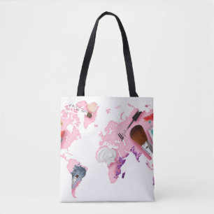 Pastel Comestics World Map Tote Bag