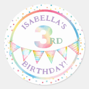 Pastel Confetti 3rd Birthday Favour Sticker
