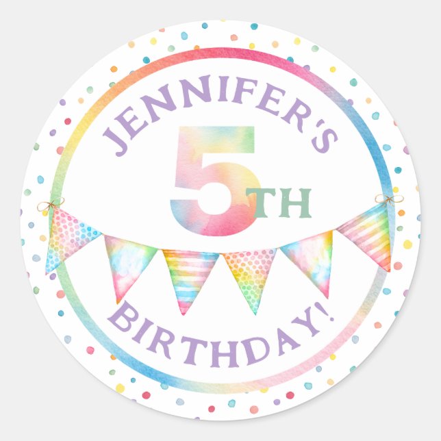 Pastel Confetti 5e Anniversaire Sticker Faveur (Devant)