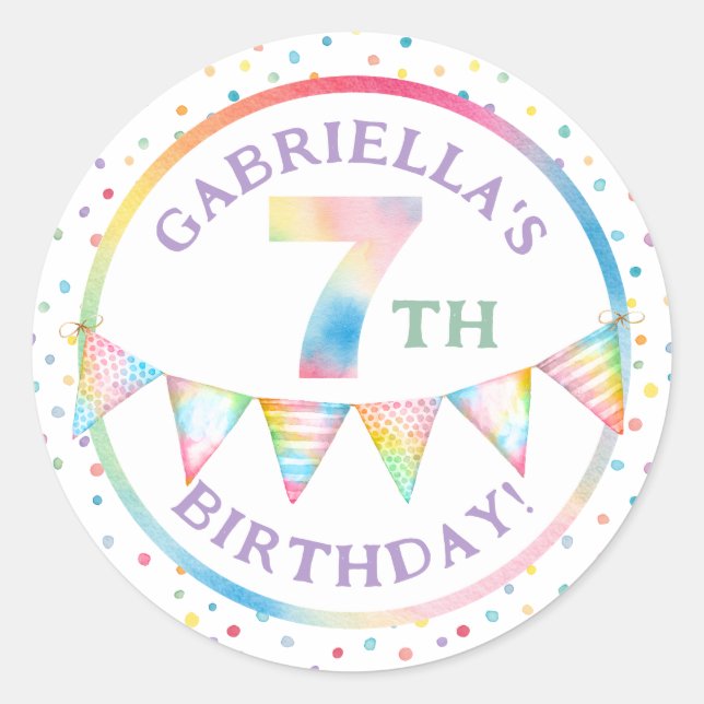 Pastel Confetti 7th Birthday Favour Sticker (Front)