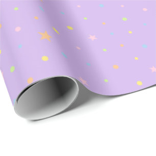 Pastel Confetti Birthday Pattern on Purple Wrapping Paper