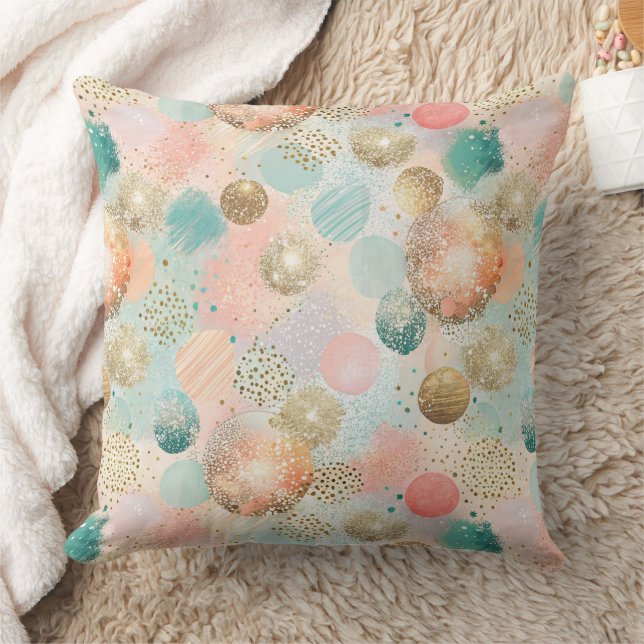 Pastel Confetti Glitter Abstract Pattern Throw Pillow (Blanket)