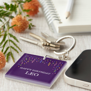 Pastel Confetti Happy Birthday Gift Keychain