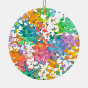 Pastel Confetti Hearts Ceramic Ornament