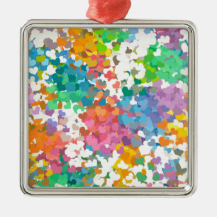 Pastel Confetti Hearts Metal Ornament