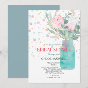 Pastel Confetti Mason Jar Bridal Shower Invitation