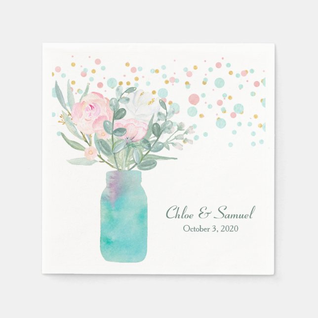 Pastel Confetti Mason Jar Wedding Napkin (Front)